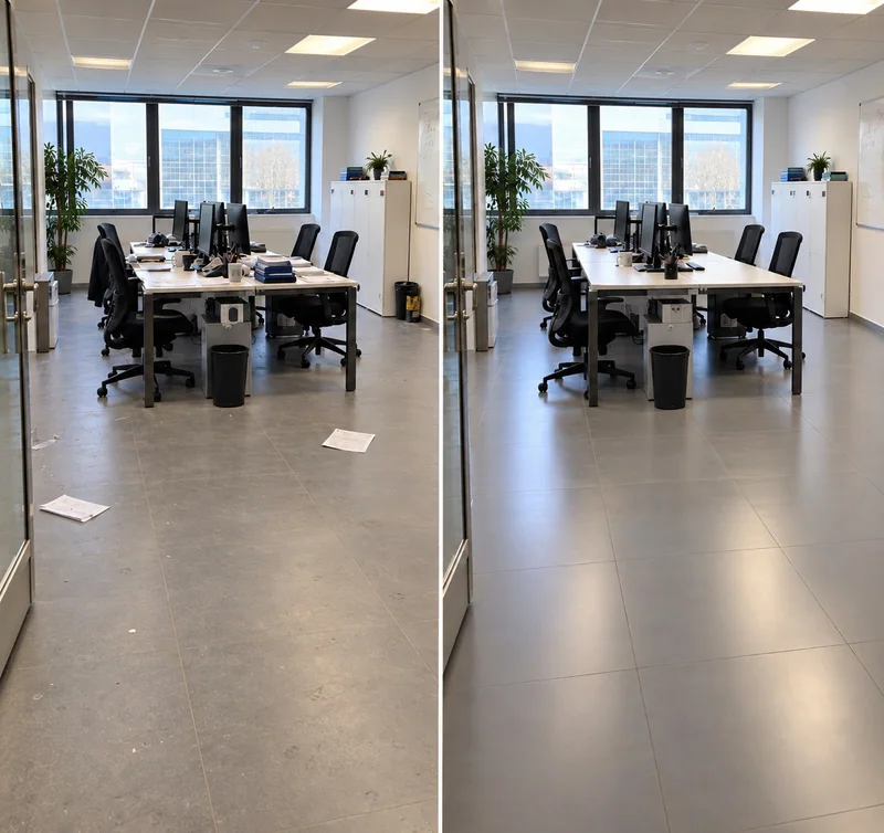 Illustration de bureaux avant et après nettoyage